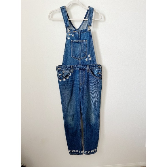 Levis Daisy Embroidered Denim Jean Overalls M - Picture 1 of 7